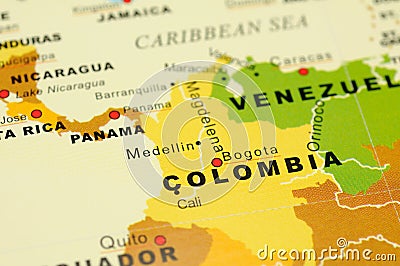 Colombia on map Stock Photo