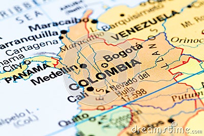 Colombia on a map Stock Photo