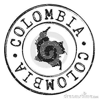 Colombia Map Silhouette. Postal Passport Stamp Round Vector Icon Seal Badge Illustration. Vector Illustration