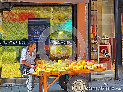Colombia, Medellin, mobile mango stall Editorial Stock Photo