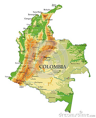 Colombia physical map Vector Illustration