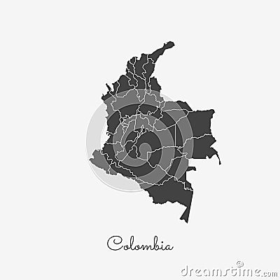 Colombia region map: grey outline on white. Vector Illustration