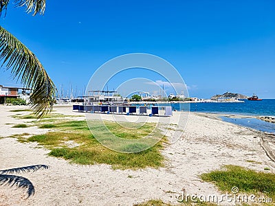 Colombia, Santa Marta, beach tents on the city beach Editorial Stock Photo