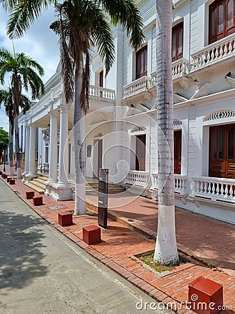 Colombia, Santa Marta, colonial facade of the courthouse Editorial Stock Photo