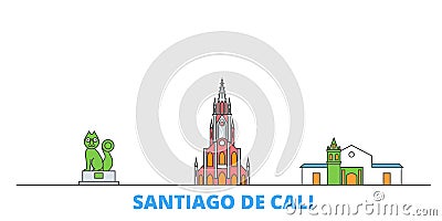 Colombia, Santiago De Cali line cityscape, flat vector. Travel city landmark, oultine illustration, line world icons Vector Illustration