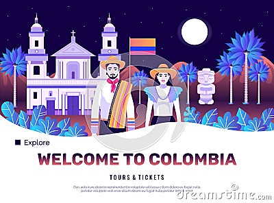 Colombia Tourism Poster Vector Illustration