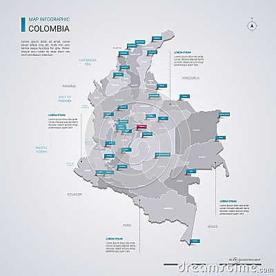 Colombia vector map with infographic elements, pointer marks Vector Illustration