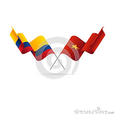 Colombia and Vietnam flags. Crossed flags. Vector illustration. Vector Illustration