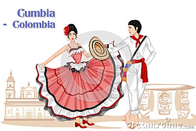 Colombian Couple performing Cumbia dance of Colombia Vector Illustration