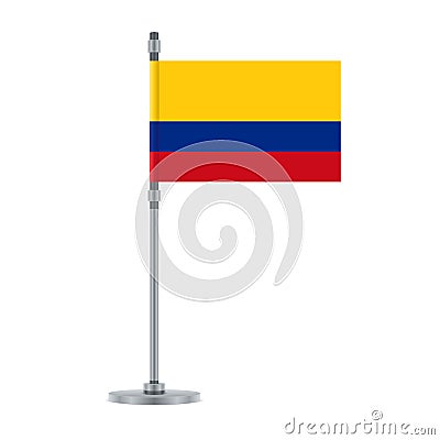 Colombian flag on the metallic pole, vector illustration Vector Illustration