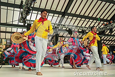 Colombian folk dancers performing a typical dance Editorial Stock Photo