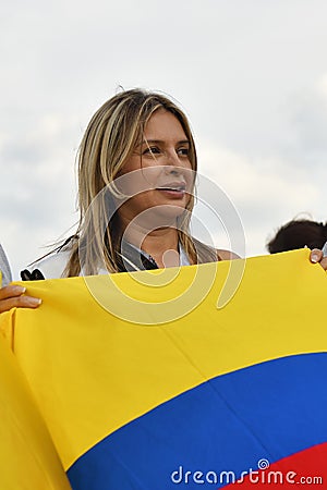 Colombian football fan girl in Moscow, FIFA world cup, Russia Editorial Stock Photo