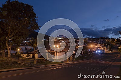 Colombian Guatavita colonial town night street photography Editorial Stock Photo