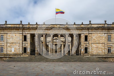 Colombian National Capitol and Congress situated at Bolivar Square - Bogota, Colombia Stock Photo