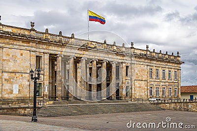 Colombian National Capitol and Congress situated at Bolivar Square - Bogota, Colombia Stock Photo