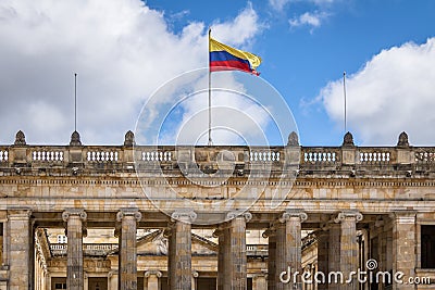 Colombian National Capitol and Congress situated at Bolivar Square - Bogota, Colombia Stock Photo