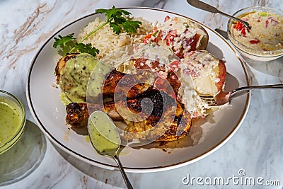 Colombian Potatoes Rice Chicken Stock Photo