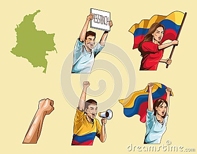 colombians group protesting Vector Illustration