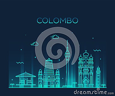 Colombo skyline, Sri Lanka. vector linear style Vector Illustration