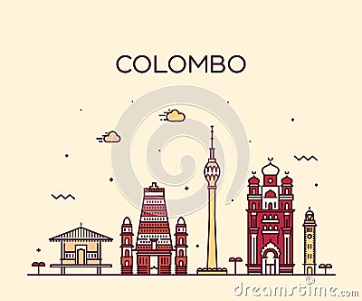 Colombo skyline, Sri Lanka. vector linear style Vector Illustration