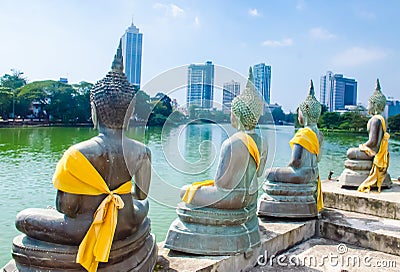 Colombo/Srilanka December 2019: Back of Buddha statues in Gangaramaya lake temple in Colombo Srilanka Stock Photo