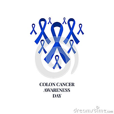 Colon cancer awareness blue ribbon collection set Vector Illustration