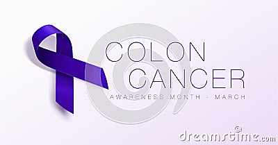 Colon Cancer Awareness Calligraphy Poster Design. Realistic Dark Blue Ribbon. March is Cancer Awareness Month. Vector Vector Illustration