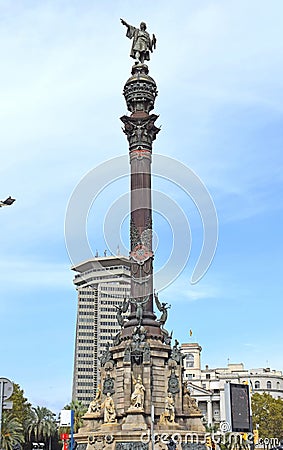 Colon statue in Barcelona Spain Editorial Stock Photo