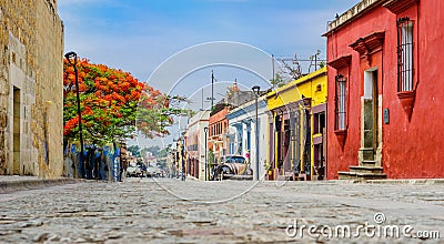 Colonial buidlings in old town of Oaxaca city in Mexico Stock Photo