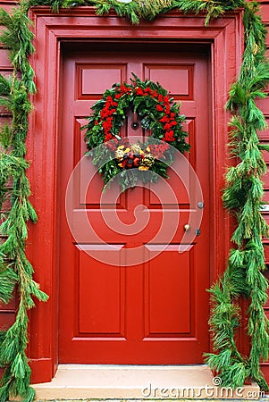 Colonial Christmas Door Stock Photo