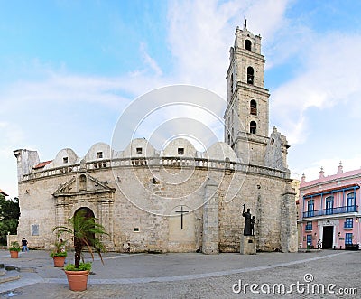 Colonial church in Old Havana plaza Stock Photo