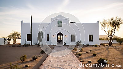 colonial countryside style story white house, ai generative house Stock Photo