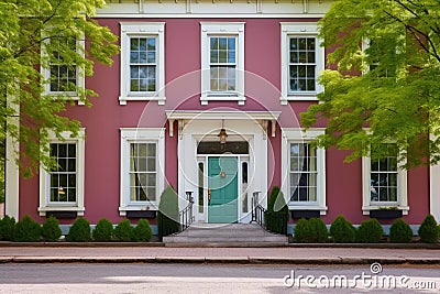 a colonial-era house with symmetrical windows and a central entrance Stock Photo