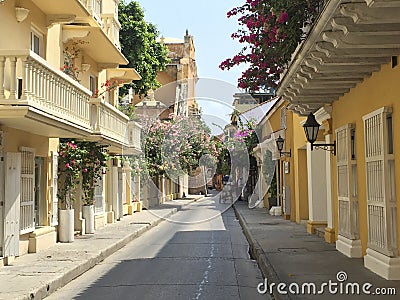 Colonial houses on street in Cartagena de Indias, Colombia Stock Photo