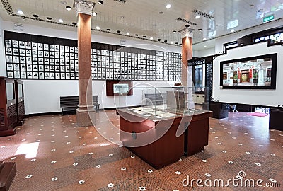 Colonial Macau Tung Sin Tong Charitable Society Macao Art Deco Architecture Color Pattern Glass Window Geometry Basic Shapes Stock Photo