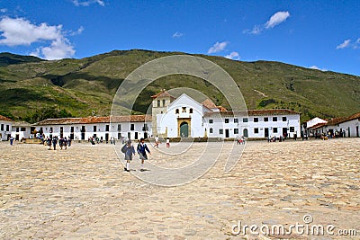 Colonial main square Villa de Leyva, Colombia Editorial Stock Photo