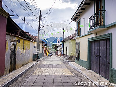 Colonial street with colorful houses in San Cristobal de las Casas, Chiapas, Mexico Stock Photo