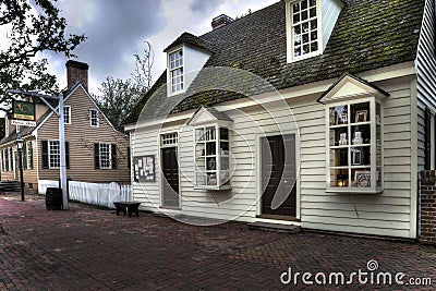 Colonial Williamsburg Post Office at dusk. Editorial Stock Photo