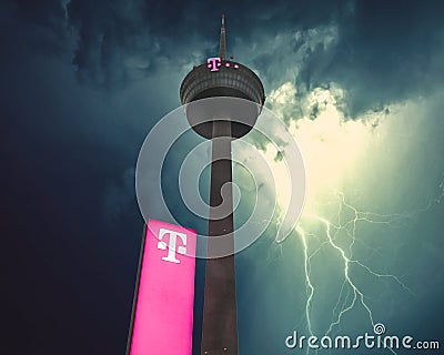 Colonius TV Radio Tower in Cologne in a Lightning Storm Editorial Stock Photo