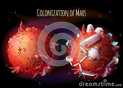 Colonization of Mars vector concept illustration Vector Illustration