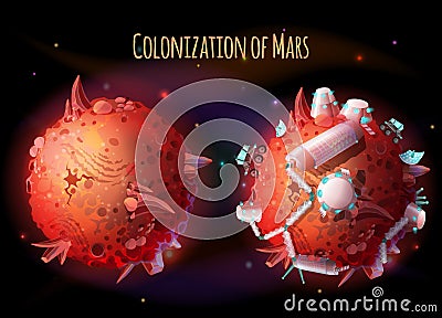 Colonization of Mars concept illustration Cartoon Illustration