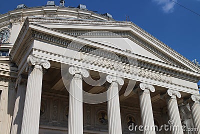 Colonnade of Concert hall Ateneul RomÃ¢n Romanian Athenaeum, Bucarest Stock Photo