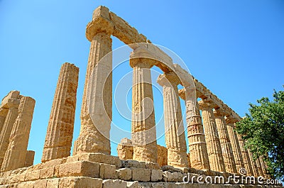 Colonnade of Hera (Juno) temple in Agrigento. Stock Photo