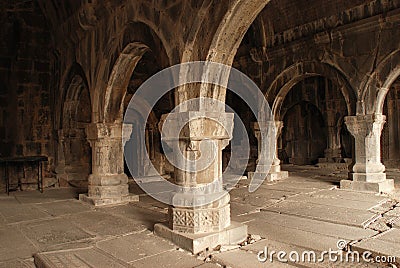 Colonnade of medieval monastery Stock Photo