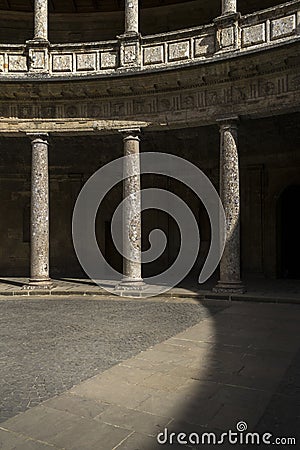Colonnade, Palace of Charles V interior courtyard, Alhambra, Granada, Spain Stock Photo