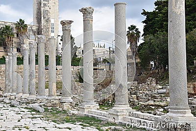 Colonnade Ruins at Tyre Archaeological Site Stock Photo