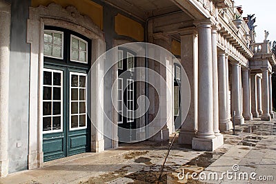 Colonnade of the western front of the Robillon wing, details, Palace of Queluz, Portugal Stock Photo
