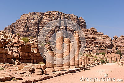 The Colonnaded Street in Petra Stock Photo