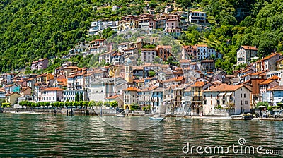 Colonno, colorful village overlooking Lake Como, Lombardy, Italy. Stock Photo