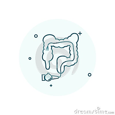 Colonoscopy vector icon with green outline. Medical investigation of the large intestine Vector Illustration